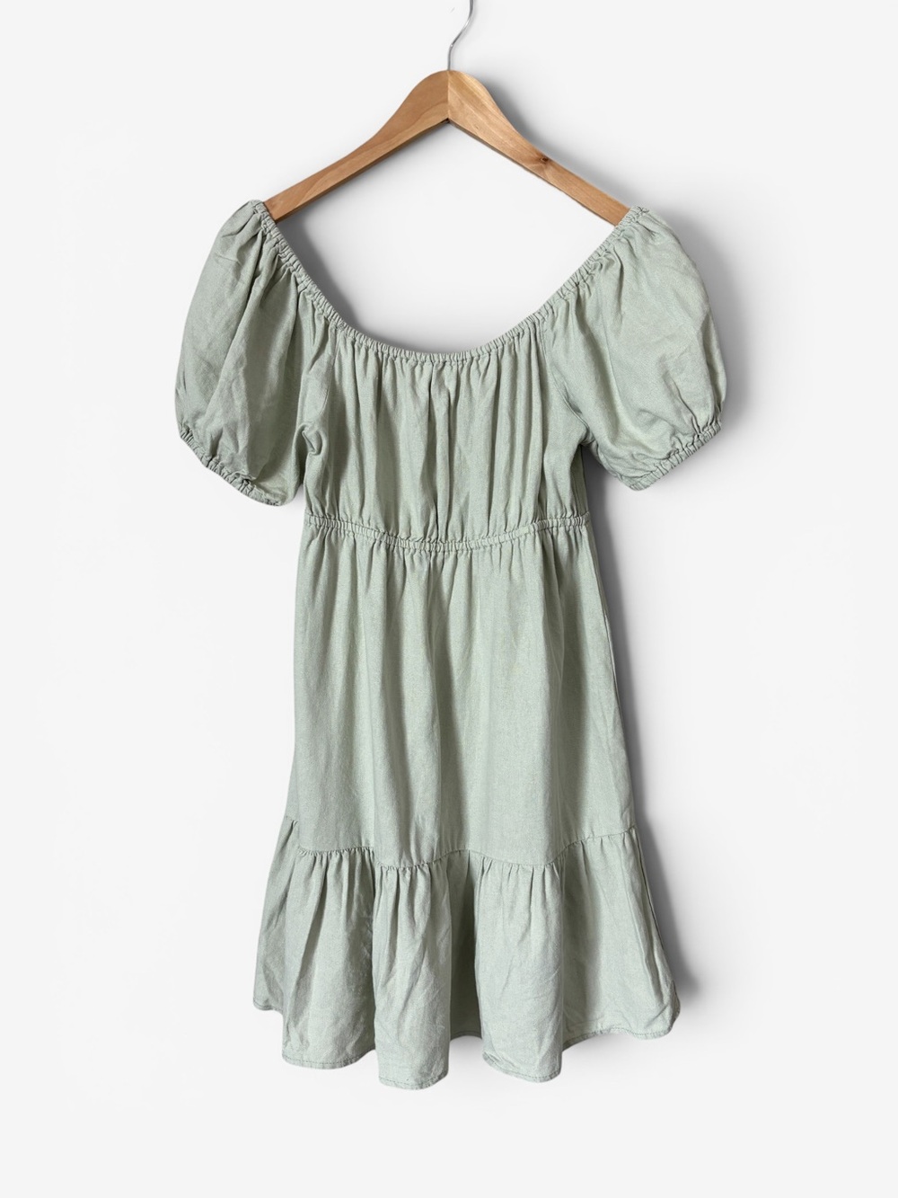 Love Tree Linen Blend Sage Green Babydoll Mini Dress Womens Small Milkmaid Boho